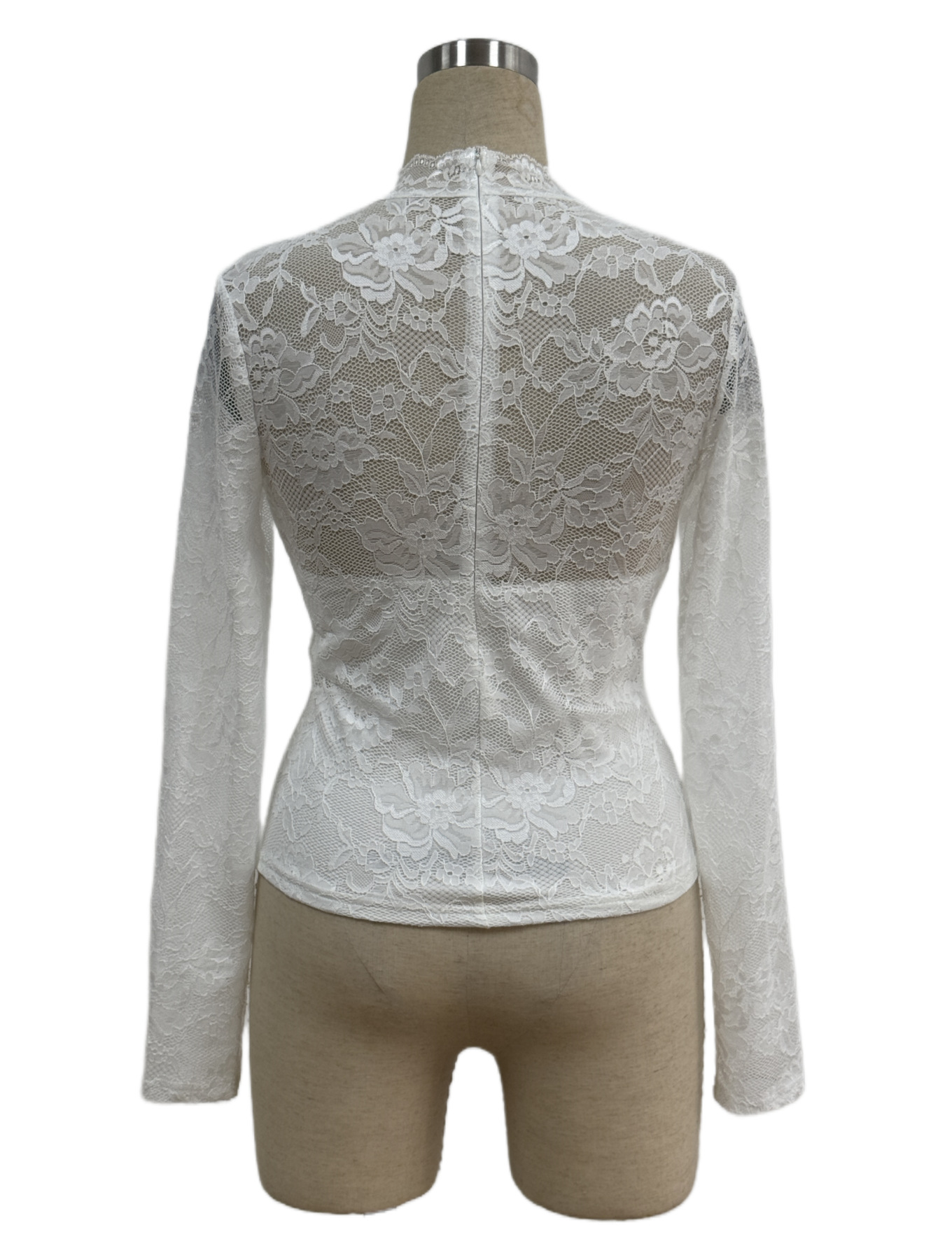 Womens Floral Lace Top Sexy See-Through Shirt Female O Neck Basic Blouse